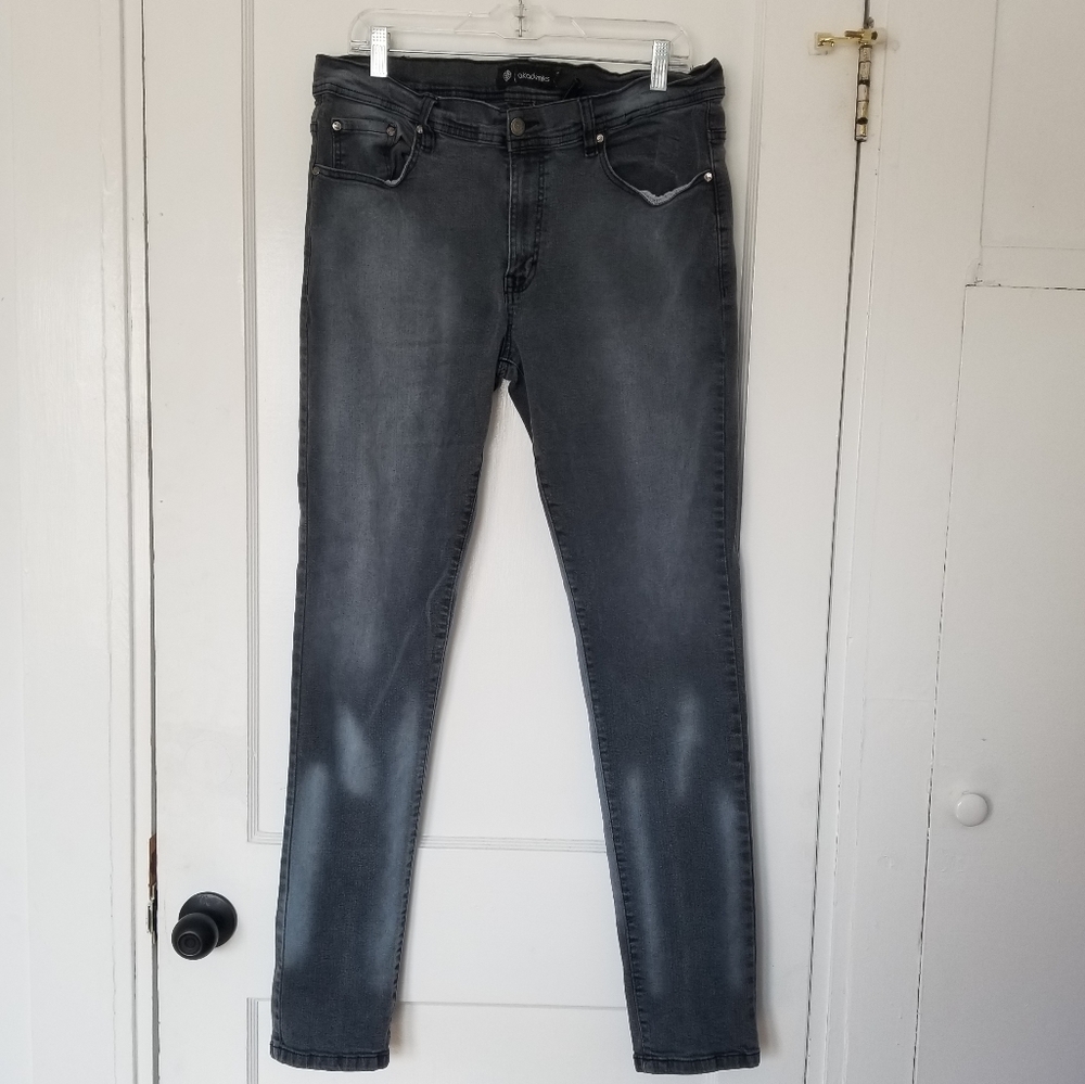 Akademiks Men's Distressed Ashy Black Faded Rinse Stretch Skinny Slim Fit Jeans